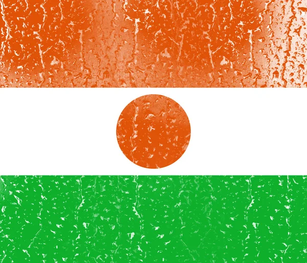 水滴背景玻璃上的尼日尔3D国旗 — 图库照片