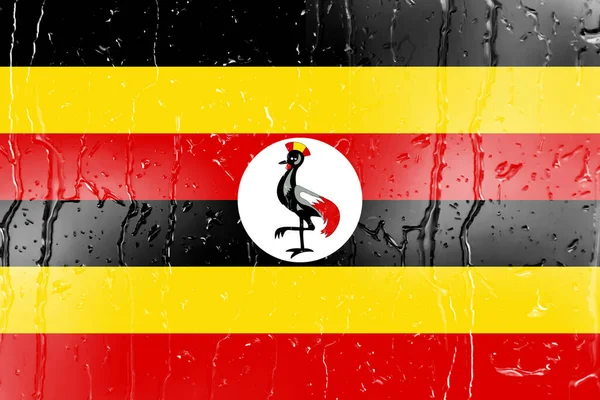 Flag Uganda Glass Water Drop Background — Stock Photo, Image