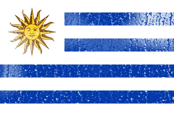 Σημαία Της Ουρουγουάης Ένα Ποτήρι Φόντο Σταγόνα Νερό — Φωτογραφία Αρχείου