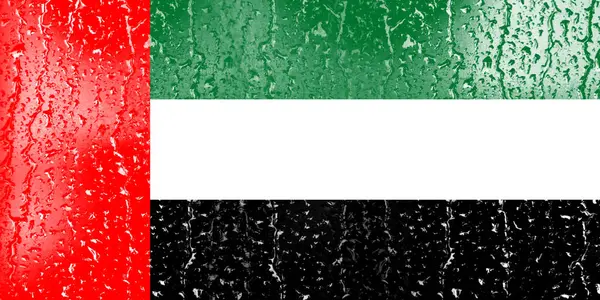具有水滴背景的杯子上的阿拉伯联合酋长国3D国旗 — 图库照片