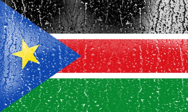 Bandeira Sudão Sul Copo Com Fundo Gota Água — Fotografia de Stock