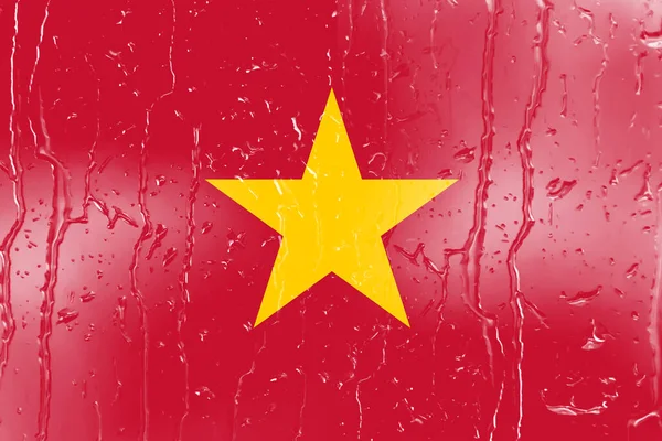 水滴の背景を持つガラス上のベトナムの3Dフラグ — ストック写真