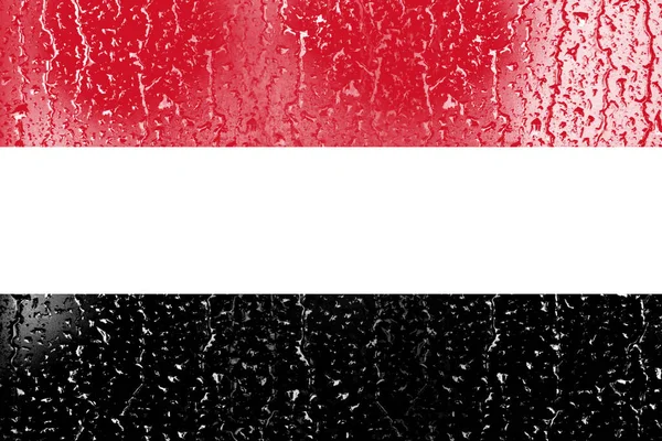 Flag Jemen Sklenici Pozadím Kapky Vody — Stock fotografie