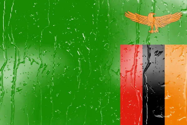 Flagga Zambia Ett Glas Med Vatten Droppe Bakgrund — Stockfoto