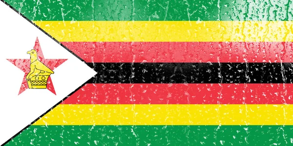 Vlajka Zimbabwe Sklenici Vodou Kapka Pozadí — Stock fotografie