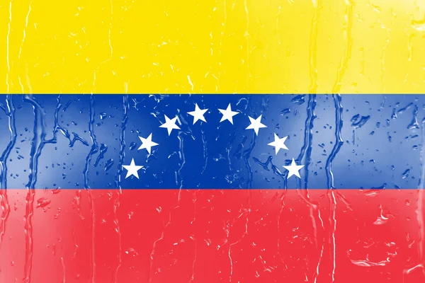 Σημαία Της Βενεζουέλας Ένα Ποτήρι Φόντο Σταγόνα Νερού — Φωτογραφία Αρχείου