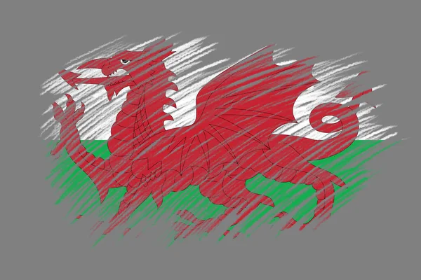 老式画笔背景上的威尔士3D国旗 — 图库照片