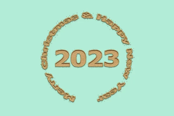 Εικονογράφηση Πρωτοχρονιά Έννοια 2023 Σχεδιασμός Κείμενο Άμμο Σχεδιασμό Φόντο Γυαλί — Φωτογραφία Αρχείου