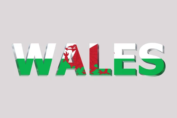 文字背景上的威尔士3D国旗 — 图库照片