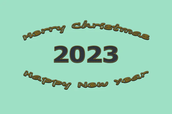 3D图解新年概念2023设计与文字牛仔设计的海滩玻璃背景图 — 图库照片