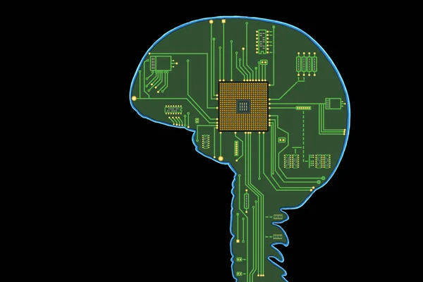 Conceito Ilustração Chip Eletrônico Forma Cérebro Humano Ciberespaço Eletrônico Inteligência — Fotografia de Stock