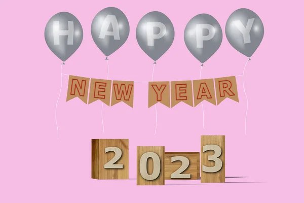 Ilustración Concepto Año Nuevo Diseño 2023 Con Texto Caja Madera — Foto de Stock
