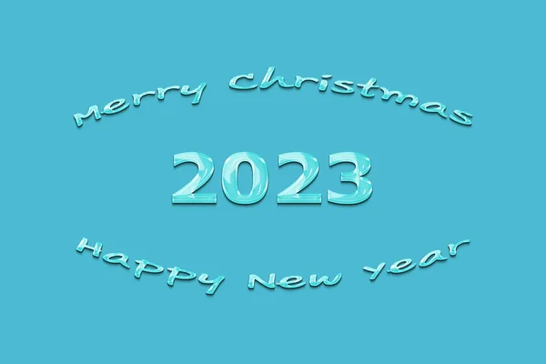 蓝色环礁色彩背景上带有文字凝胶设计的新年概念2023设计 — 图库照片