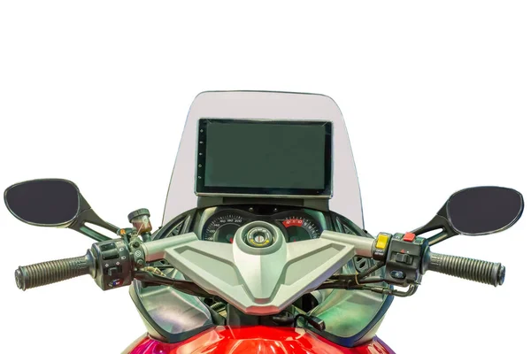 Das Rote Motorrad Hat Ein Lcd Isoliert Auf Weißem Hintergrund — Stockfoto