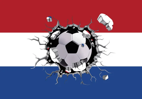 Футбол Через Стіну Прикріпленим Зображенням Прапора Нідерландів — стокове фото