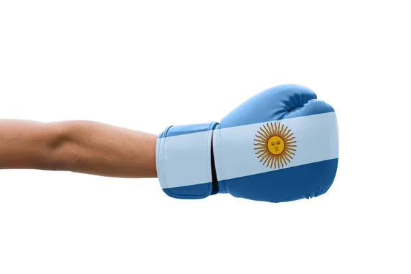 拳击手套上的阿根廷3D国旗 — 图库照片