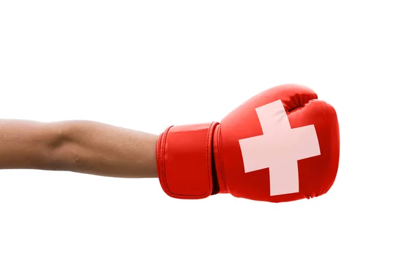 Flagge Der Schweiz Auf Boxhandschuhen — Stockfoto