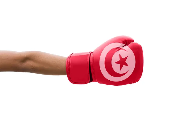 Flagge Tunesiens Auf Boxhandschuhen — Stockfoto