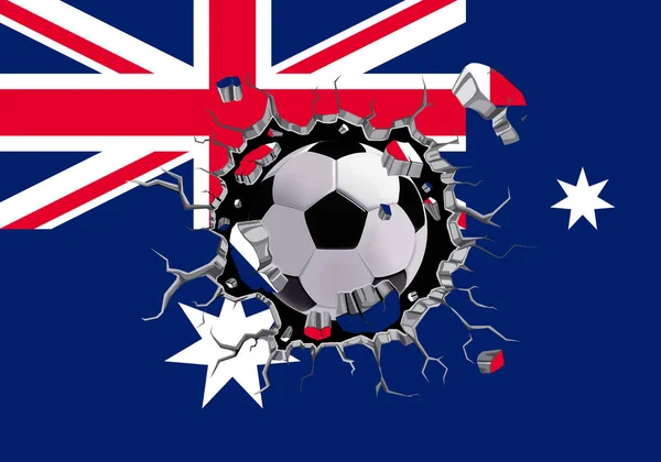 Fútbol Través Pared Con Patrón Bandera Australia Unido —  Fotos de Stock