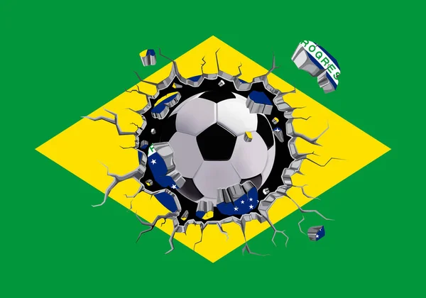 Fútbol Través Pared Con Patrón Bandera Brasil Unido — Foto de Stock