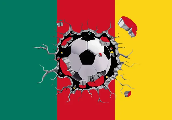 Fotbal Skrz Zeď Připojeným Vzorem Kamerunské Vlajky — Stock fotografie