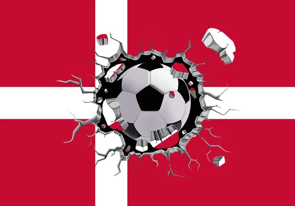 Ποδόσφαιρο Μέσα Από Τον Τοίχο Σημαία Της Δανίας Μοτίβο Επισυνάπτεται — Φωτογραφία Αρχείου