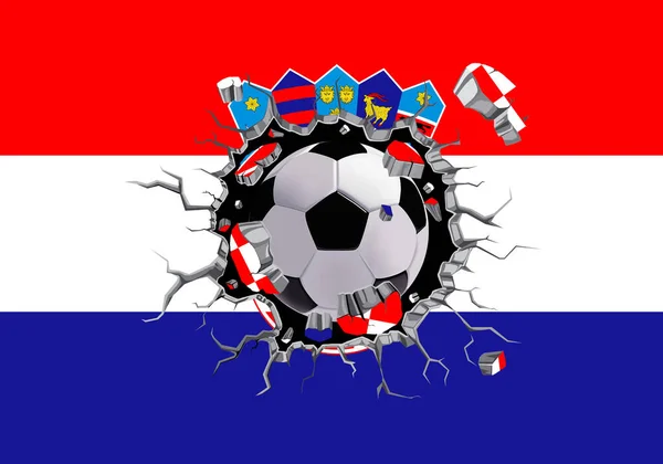 Fotbal Přes Zeď Chorvatskou Vlajkou Vzor Připojený — Stock fotografie