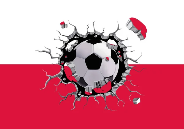 Fotbal Přes Zeď Polskou Vlajkou Vzor Připojený — Stock fotografie