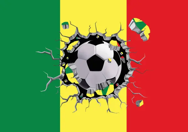 Futebol Através Parede Com Padrão Bandeira Senegal Anexado — Fotografia de Stock
