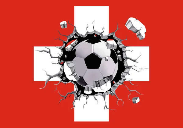 Fotbal Přes Zeď Vlajkou Švýcarska Vzor Připojený — Stock fotografie