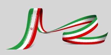 Üç boyutlu illüstrasyon. Kumaş kurdele arkaplanda İran bayrağı.