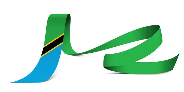 3Dイラスト 生地のリボンの背景にタンザニアの国旗 — ストック写真