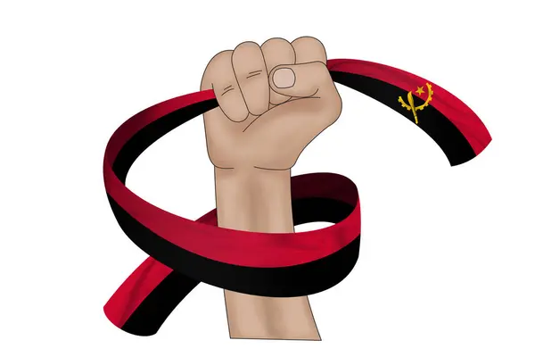Ilustración Bandera Angola Sobre Fondo Cinta Tela — Foto de Stock