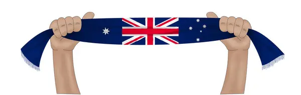 Ilustração Bandeira Mão Austrália Fundo Fita Tecido — Fotografia de Stock