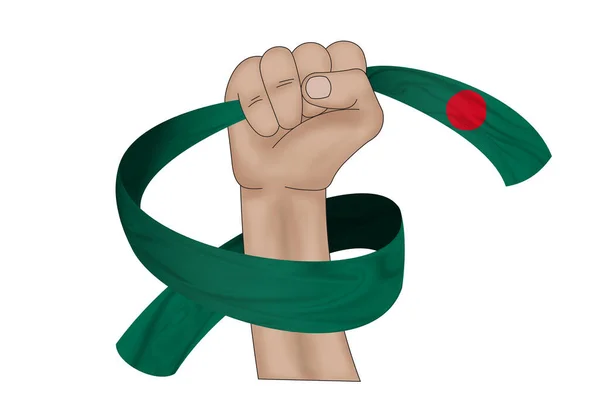 Illusztráció Kézfogás Zászló Banglades Egy Szövet Szalag Háttér — Stock Fotó