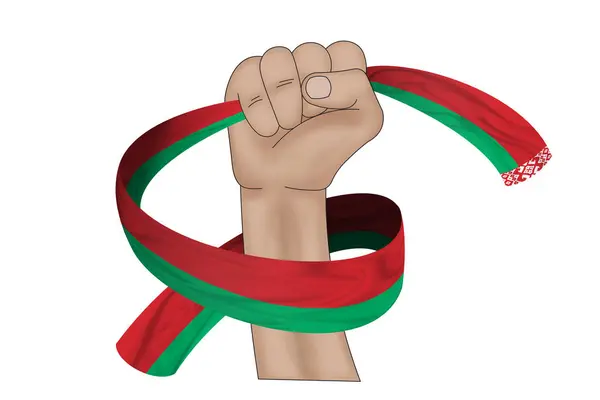 Illusztráció Kézi Holding Zászló Fehéroroszország Egy Szövet Szalag Háttér — Stock Fotó