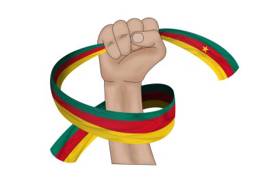 Üç boyutlu illüstrasyon. Kumaş arkaplanda Kamerun 'un el ele tutuşan bayrağı.