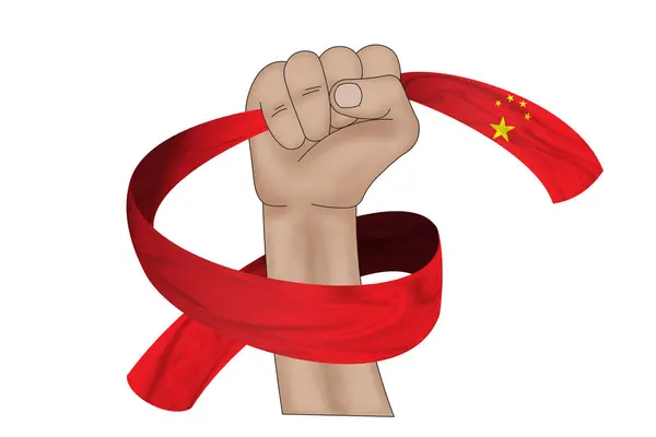 3D插图 手握中国国旗的面料丝带背景 — 图库照片