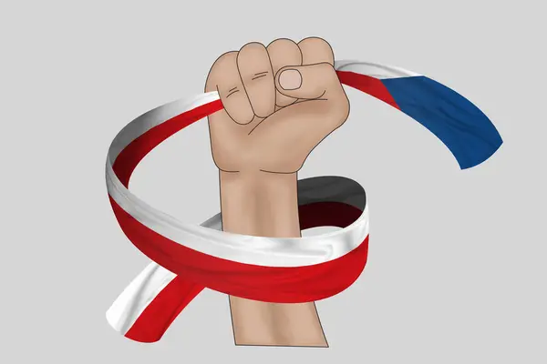 Illustration Hand Innehav Flagga Tjeckiska Tyg Band Bakgrund — Stockfoto