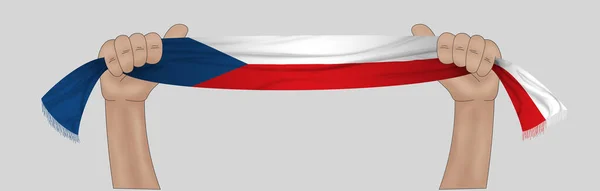 Ілюстрація Рука Тримає Прапор Чехії Тканинному Фоні Стрічки — стокове фото