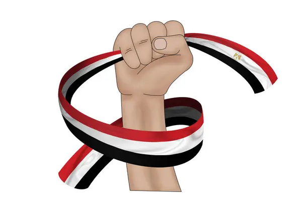 Ilustrace Ruční Držení Vlajky Egypta Tkanině Stuha Pozadí — Stock fotografie