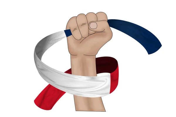 Illustration Hand Innehav Flagga Frankrike Tyg Band Bakgrund — Stockfoto