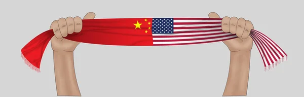 Ilustração Bandeira Mão China Dos Eua Fundo Fita Tecido — Fotografia de Stock