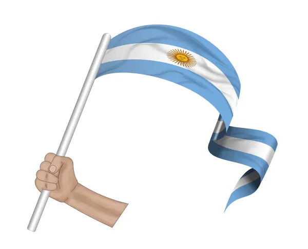 Illustratie Hand Holding Vlag Van Argentinië Een Stof Lint Achtergrond — Stockfoto