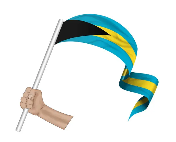 Illustration Hand Hält Flagge Der Bahamas Auf Einem Stoffband Hintergrund — Stockfoto