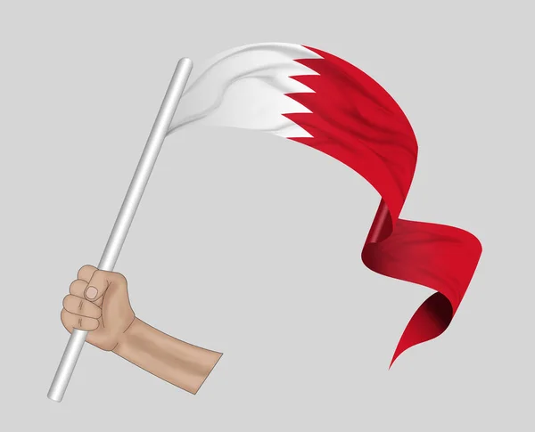 Illustration Main Tenant Drapeau Bahreïn Sur Fond Ruban Tissu — Photo
