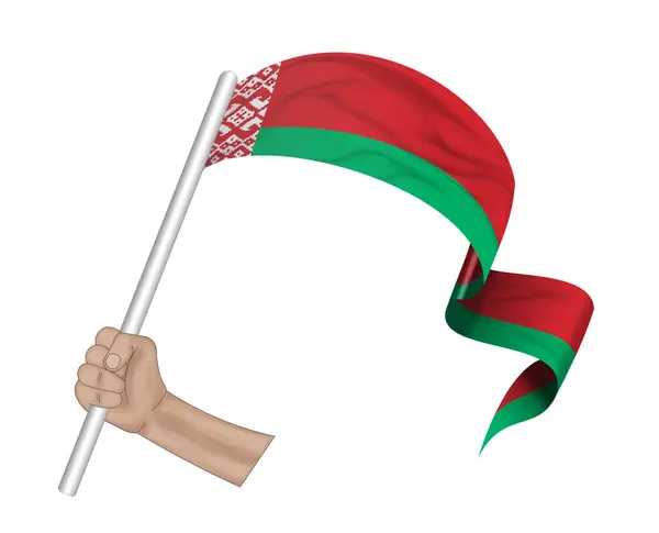 Illusztráció Kézi Holding Zászló Fehéroroszország Egy Szövet Szalag Háttér — Stock Fotó