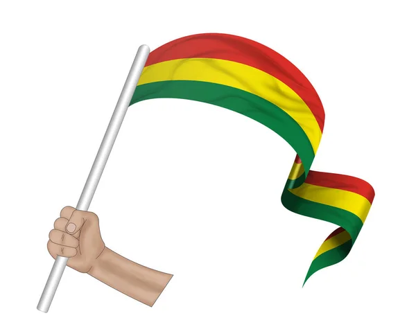 Illustration Hand Holding Flag Bolivia Fabric Ribbon Background — Stock Photo, Image