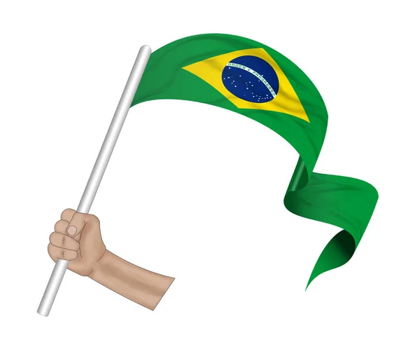Illustration Hand Holding Flag Brazil Fabric Ribbon Background — Stock Photo, Image