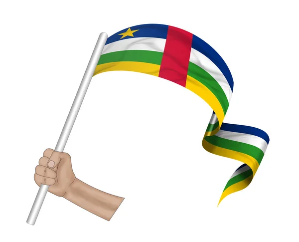 Illustration Hand Hält Flagge Der Zentralafrikanischen Republik Auf Einem Stoffband — Stockfoto